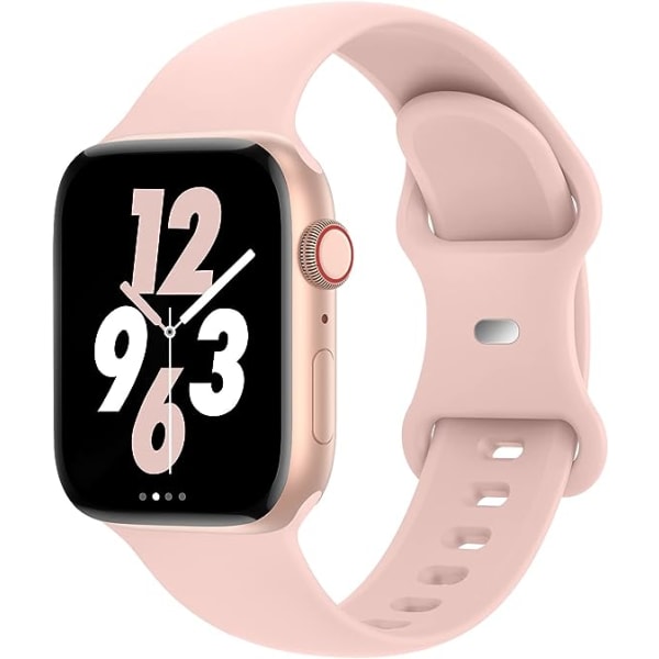 Remmer kompatibel med Apple Watch 42mm 44mm 45mm 49mm, erstatning myk silikon sportstilbehør armbånd for kvinner menn（Rosa sand）