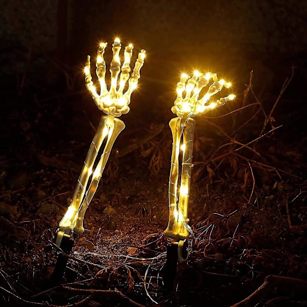 Halloween Dekoration Skelet Hånd Dekorationer, 2 Pak Realistiske Skelet Arm Stakes, Lysende Skræmmende Hænder Knogle Lysende Feriefest SOLAR LIGHT