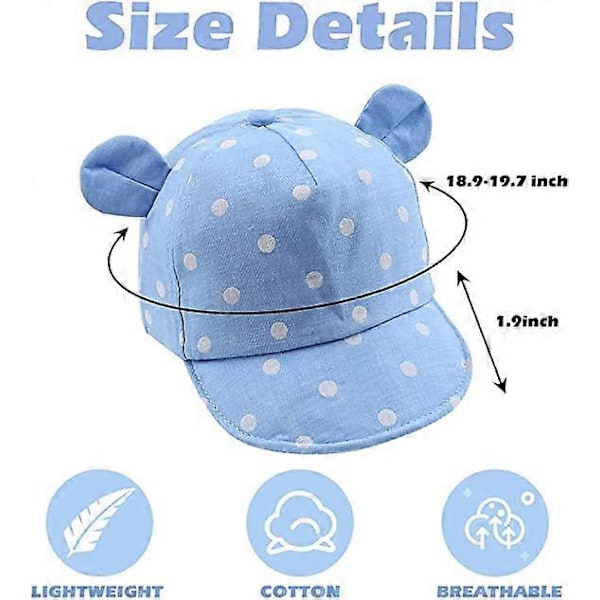 Polka Cotton Babykeps Solhatt Justerbar Kep Vår Sommar Höst 6 till 24 Månader Blå blue