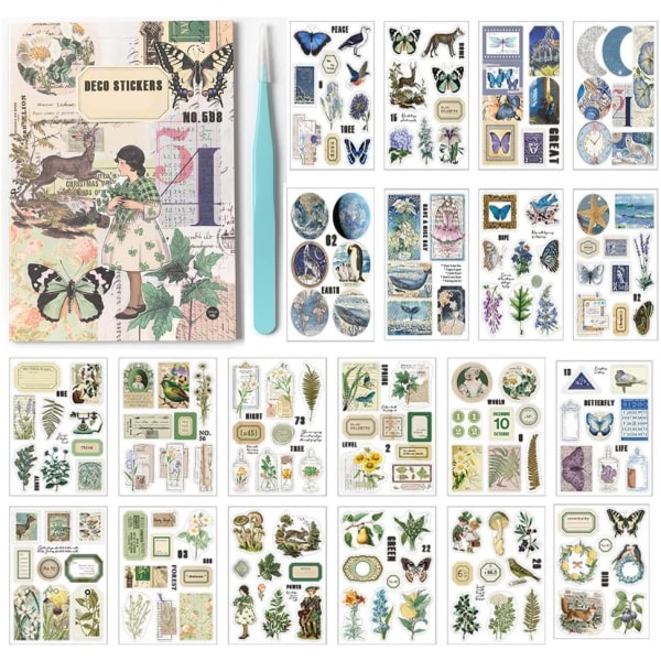 Vattentäta Scrapbook-klistermärkesböcker Vintage Fjäril Estetiska Vuxna Scrapbooking-material Klistermärken för journaling pincett 20 ark/200 st