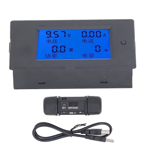 Batteri Monitor Meter DC Digital Voltmeter Amperemeter Effektmåler til 6,5‑100V Batteri Med 100A Splitter
