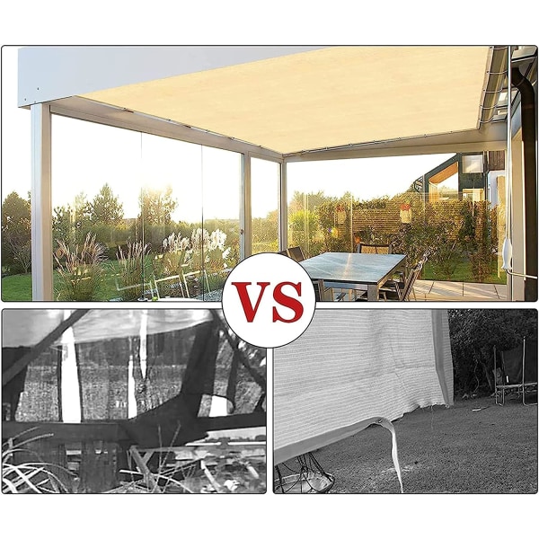 (3*6m) Skuggsegel Solskydd Rektangulär duk, HDPE 95% Anti-UV biltält med rep och buntband för trädgård, pergola, 1 meter 1 hål, sand