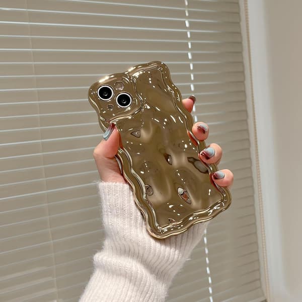 2025 Latest Model Compatible with iPhone Case, 3D Meteorite Bubble Pattern Electroplating Glitter Wavy Frame, Soft TPU Shockproof, G Gold Golden iPhone 11 Pro Max