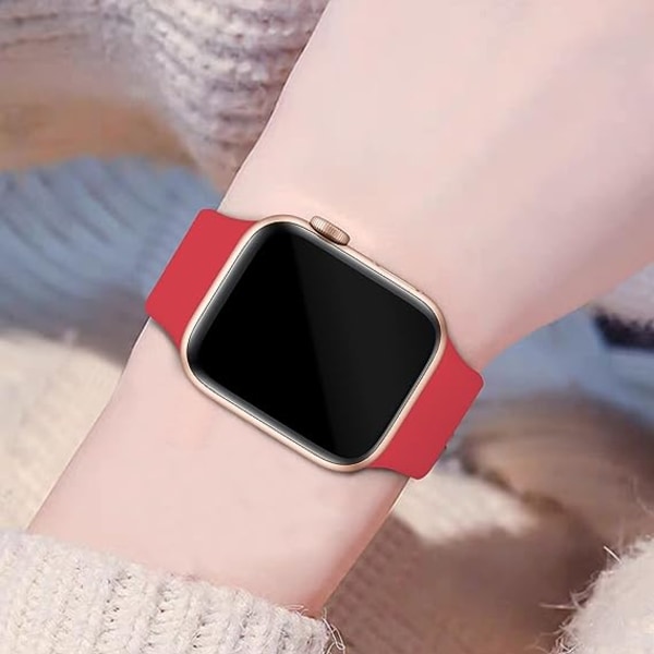 Apple Watch 42mm 44mm 45mm 49mm -yhteensopivat rannekkeet, pehmeät silikonista valmistetut urheilurannekkeet naisille ja miehille (punainen)