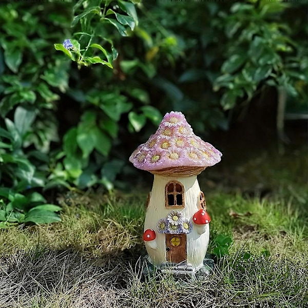 Svamp hus mikro landskab harpiks ornamenter have gårdhave håndværk dekoration solcellelamper yellow