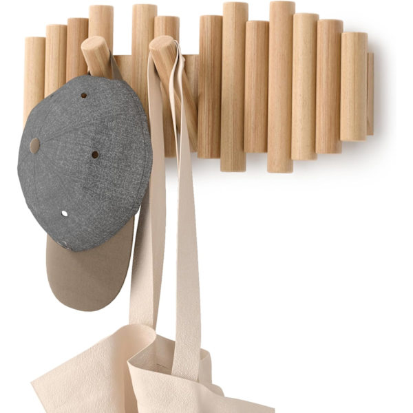Seinäkoukku 5 koukulla, luonnonpuu, 37x16x4 cm