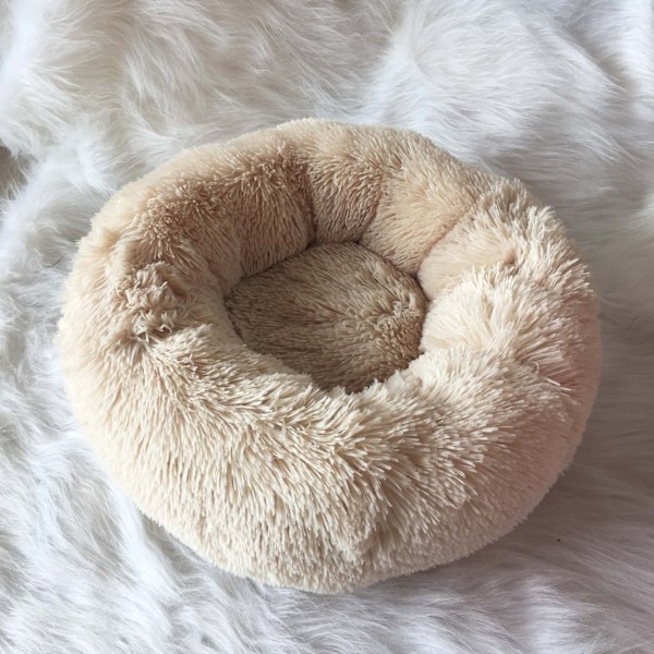 Queta Kattsäng, Vacker Djursäng, Liten Hundbädd Husdjursbädd Plysch Mjuk Rund Kattsäng (50cm) beige Diameter 50 cm