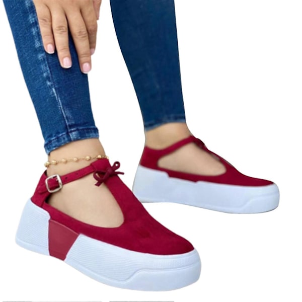 Sandaler för kvinnor, Casual Sommar Strandskor Spänne Design Lättviktig för Kvinnor Red 43