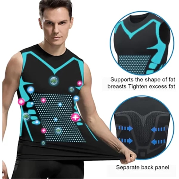 Vitaboost Vest Kompressions T-shirt, Maynox Vita Bboost Vest, Shapewear Vest Version Ionisk Formende Ærmeløs T-shirt Mænd Behagelig Åndbar Gray 2XL
