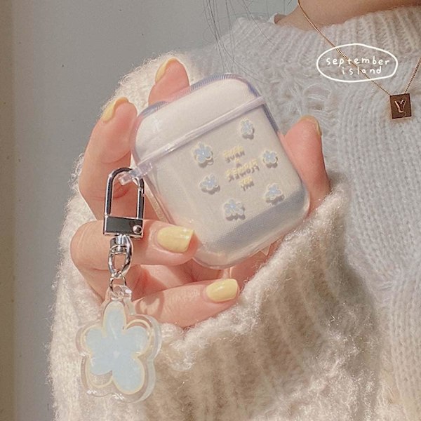 Kompatibel med AirPods-fodral med flickor Sött genomskinligt blommönster Mjukt TPU-skyddsfodral för Airpods 2 & 1, Sött för Airpods-Blå blomma
