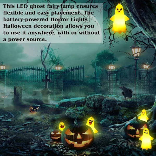 Ghost Halloween -koristevalot: 5 LED-haamuvaloa, Halloween-koristeet, Halloween-valoketju, sopii sisä- ja ulkokoristeluun