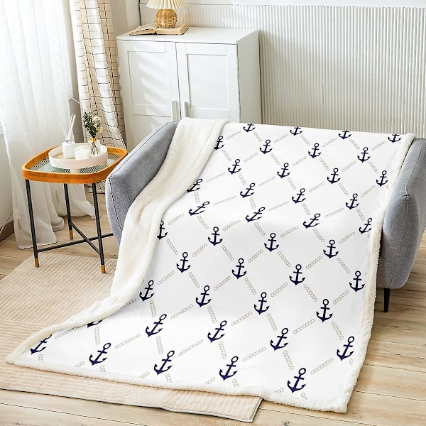 Ankkuripeitto sänkyyn sohvalle lapsille, meriaiheinen ankkuri pehmeä peitto, meriseikkailu fleece sherpa -peitto, meriteemainen muhkea peitto, parivuode 50x40in 125x100cm