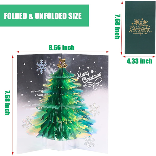Pop Up Julkort, 3D Glitter Julgran Gratulationskort God Jul Pop Up Card