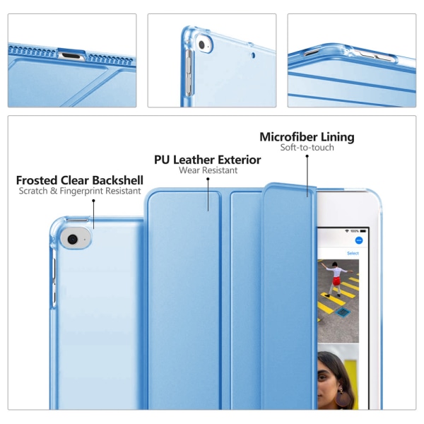Cover - Slim Lättvikts-Smart Case Stand Cover med genomskinligt frostat ryggskydd med Auto Wake/Sleep-blue