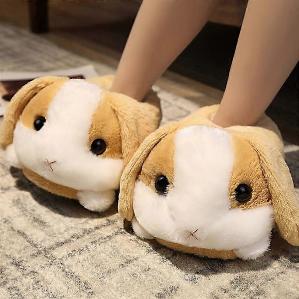 Kanin / Hamster / Hundformade Plyschtofflor Kreativ Inpackning Fuzzy Varma Fodrade Vinterdrag Skor för Vuxna Inomhus 35-41CM Ny Gul kanin