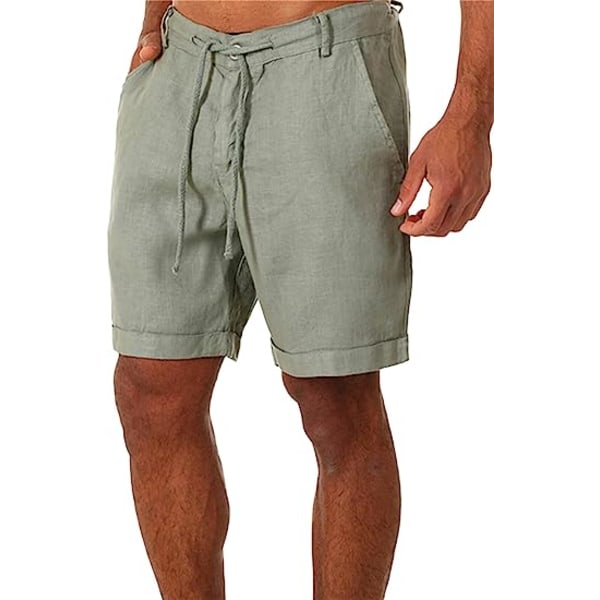 Atletiska shorts i linne bomull för män Sommar Lättviktsbräda Slim-Fit Shorts Korta byxor med snörning i midjan med fickor (grön, XX-stor)