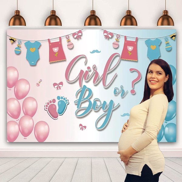 7x6Ft Kjønnsavsløring Bakteppe Gutt eller Jente Ballong, Rosa Eller Blå Ballong Kjønnsavsløring Festdekorasjon Kakebord Banner Polyester Stoff