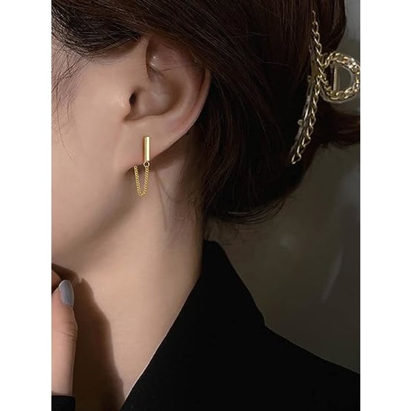 925 Sterling Silver örhängen Minimalistisk Bar örhängen med kedja Dingle örhängen för kvinnor