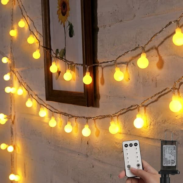 Globe String Lights, 10 Meter 100 LED String Lights with Plug, 8 Modes with Remote Control, Warm White Mini Lights