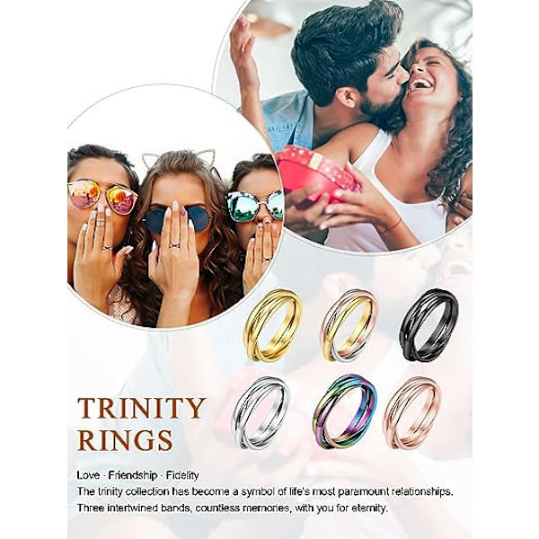 18K Pläterad Interlocking Rolling Fidget Ring för Ångest för Kvinnor och Män, Rostfritt Stål/Trefärgad/Regnbåge/Roséguld/Svart/Guld Staplingsring（12)