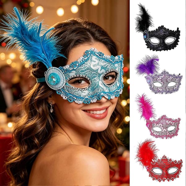 Venetiansk Halvmask för Kvinnor – Spets & Strass – för Halloween & Bal