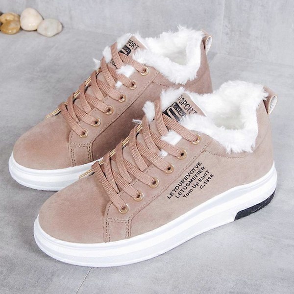 Damskor Varma Stövlar Casual Snörning Ankle Boots Utomhus Anti-Halk Boots Vinter Beige 38
