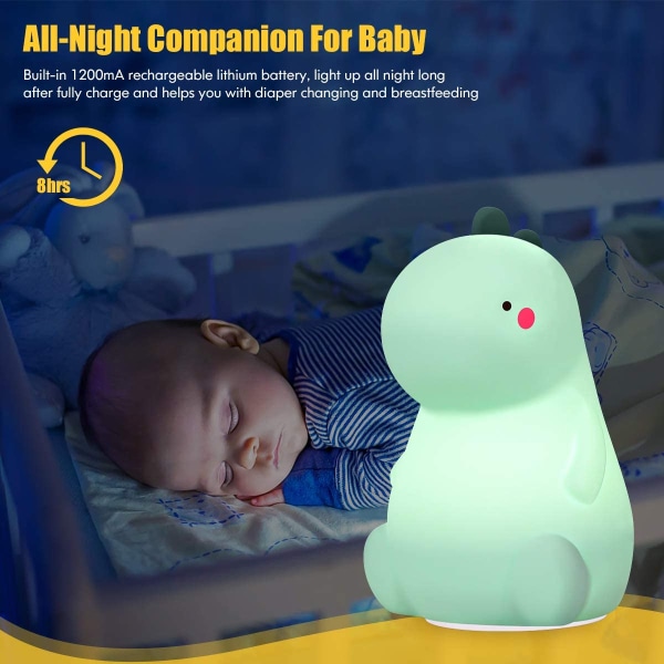 Dinosaurienattlampa för barn, vackert färgskiftande baby med peksensor, bärbar uppladdningsbar LED-lampa för barnstol vid sängkanten