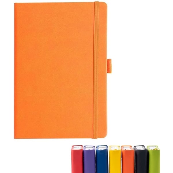 A5-anteckningsbok med fodrade sidor Elastiskt band, PU-läder Klassisk anteckningsbok Medium Premium Line Paper Ruled Journal 160 sidor (orange)