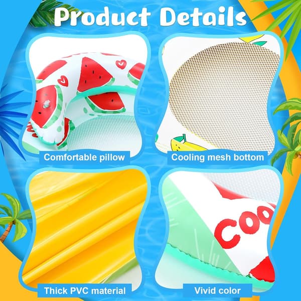 Inflatable Mesh Pool Float Headrest Adults, Large Floating Lounge Mattress, Quick-Drying and Cooling Design for Pool, Lake and Ocean, Durable Mesh Structure Lemon pattern