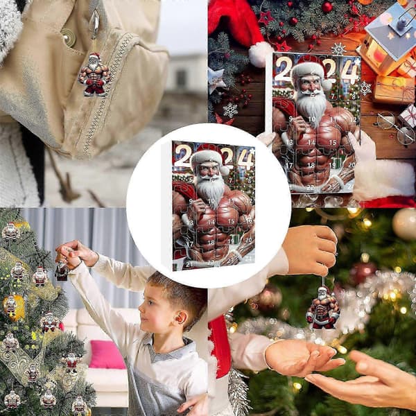 2025 Muscle Julemand Jule-advents-blindbox mini akryl julevedhæng jule-blindbox-sæt D