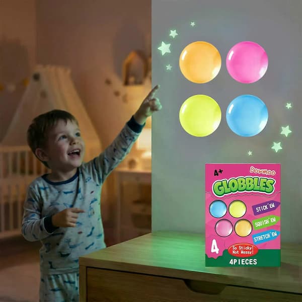 Självlysande klibbiga stressbollar - 4-pack färgglada väggklibbiga fidgetleksaker för barn 2pcs