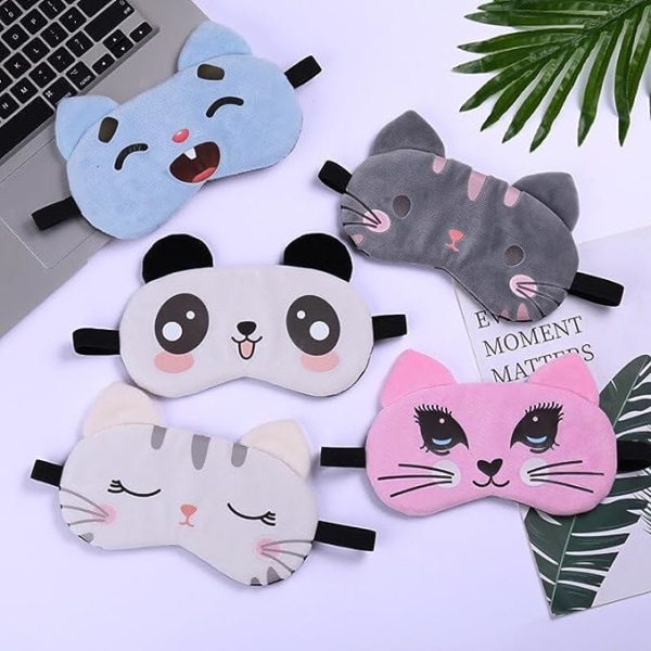 Ögonbindel, Katt Sömnmask Ögonbandage Plysch Söt Mask Panda Cover för Kvinnor Män Sort Bomull Hälsa Relax (Färg: Grå Mus)