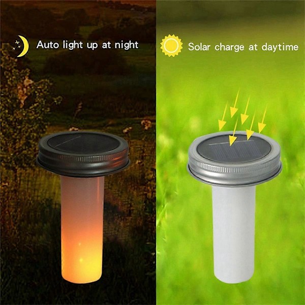 Solcellsdriven LED-flamlampa för utomhus, masonburk, belysning, solcellslampa, ljussimulering, utomhuslykta, trädgård, gata, solljus