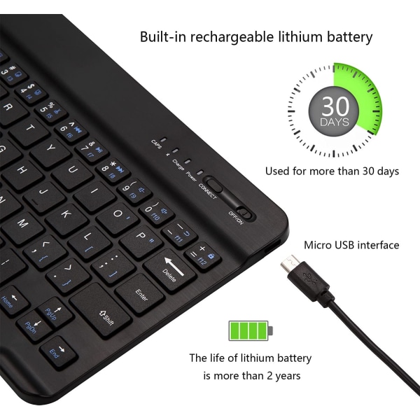 Bluetooth tangentbord, ultratunt uppladdningsbart trådlöst Bluetooth tangentbord kompatibelt med iOS