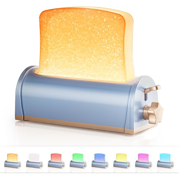 Uppladdningsbar LED-brödrost nattlampa, 8 färger Toast Light brödlampa för barns sovrum, brödlampa, söt barnkammare (blå)