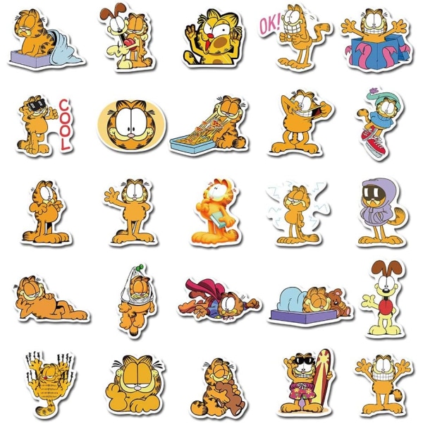50 st Söta Garfield-klistermärken, tecknade anime-barnklistermärken för vattenflaskor Laptop Scrapbooking Garfield födelsedagsfestdekorationer