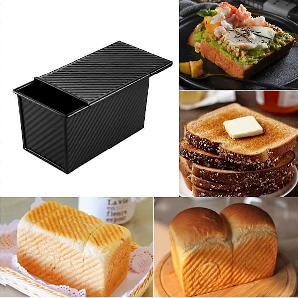 Brødform med lokk for baking, 1lb brødformer for baking, karbonstål for toast/sandwich/kakeform - Svart