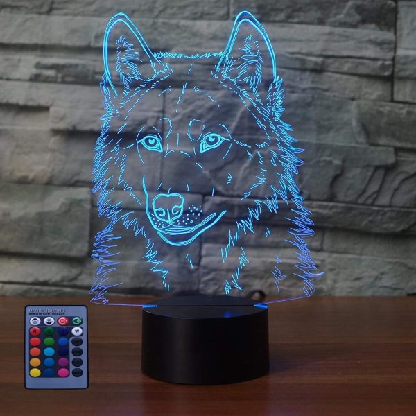 Wolf Head Series Colorful Touch Fjärrkontroll 3D Bordslampa LED Nattljus USB Creative Gift Bordslampa
