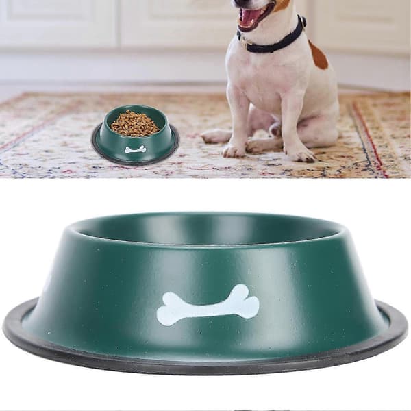 26-27 Kæledyrsskål i rustfrit stål Katte- og hundefoderautomat Kraftig skridsikker hundeskål med sødt print Green
