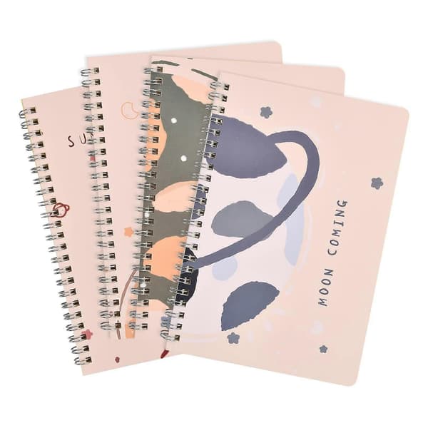 Pakke med 4 A5 Spiral Notesbøger, A5 120 Sider/60 Ark, A5 Notesbog, Spiral Notesbog, Linjerede Dagbogs Notesbøger til Rejser og Skolememos