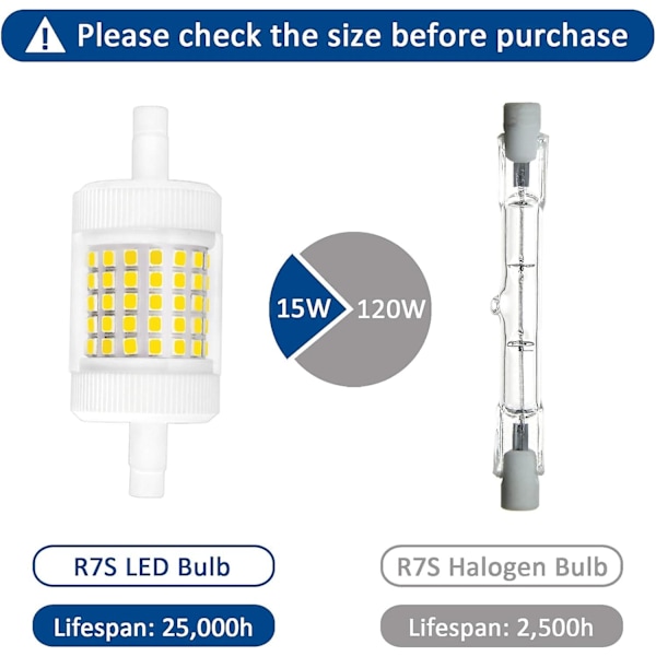 R7S LED-lampa 78mm Dimbar 15W Kalla Vit 6000K, 1500LM, AC 230V, Halogen Pencil Ekvivalent R7S 120W 100W, J78 Linjär LED för Taklampa Projektor