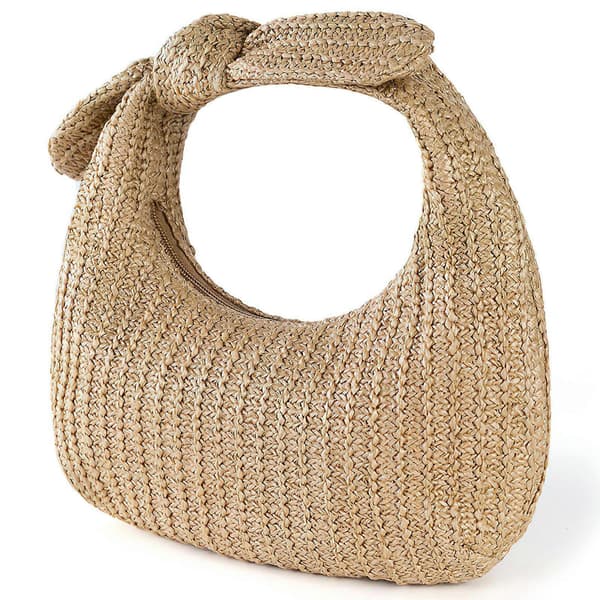 Vævet opbevaringstaske til opbevaring Holdbar Beige Polyester Bærbar Håndtaske