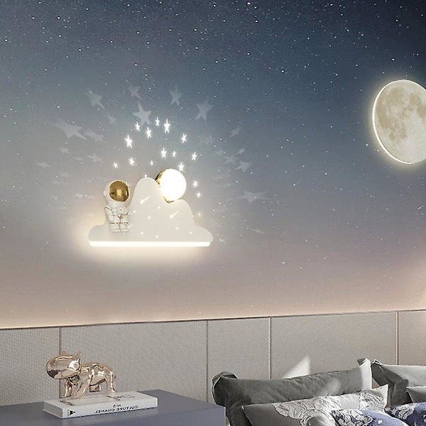 Astronaut LED Væglampe til Børneværelse Dæmpbar Sengelampe Projektion Stjerner Natlampe Hvid Moderne Væglampe