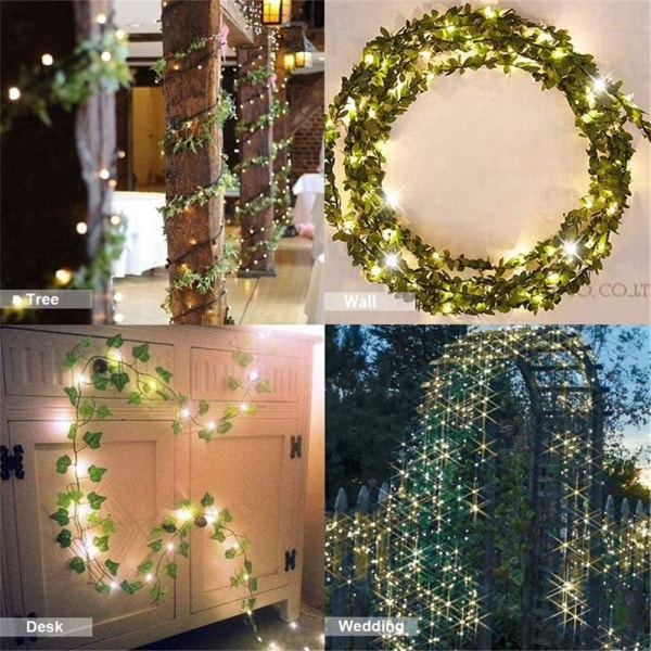 Konstgjord murgröna, [1 st] 2M lövslingor, konstgjorda växter med 20 , LED vinrankor för trädgård, trädgård, uteplats, bröllopsdekoration