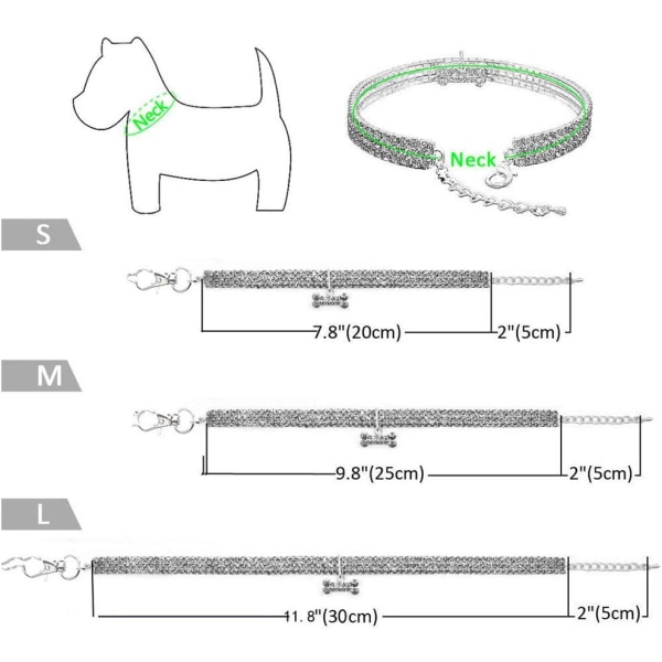 Halsbånd for kjæledyr med diamanter - Justerbart - Elastisk hjertekloanheng - for katt og hund - Halsbånd for små kjæledyr