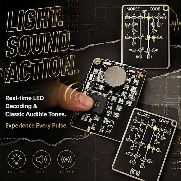 Bärbar LED Morse Code Trainer Card, Interaktiv Morse Code Avkodare EDC Pocket Survival Learning Tool 2pcs