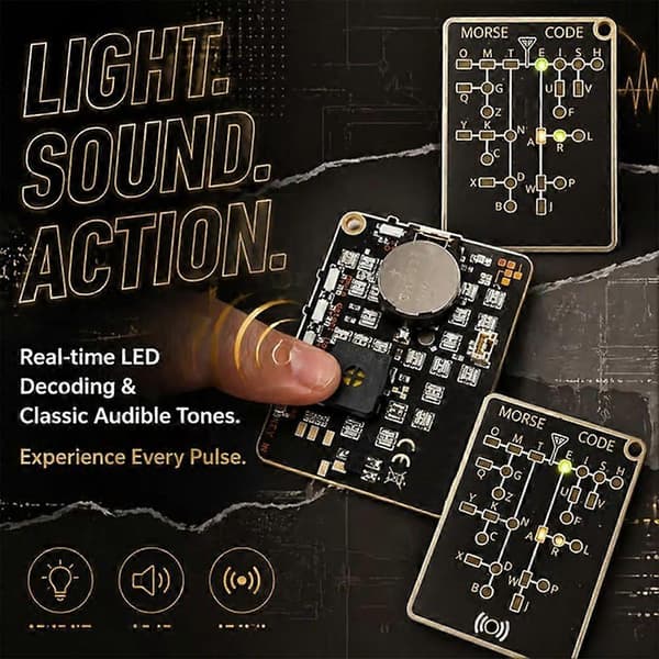Bærbar LED Morse Code Trainer Card, Interaktiv Morse Code Dekoder EDC Pocket Survival Læringsverktøy 1pc