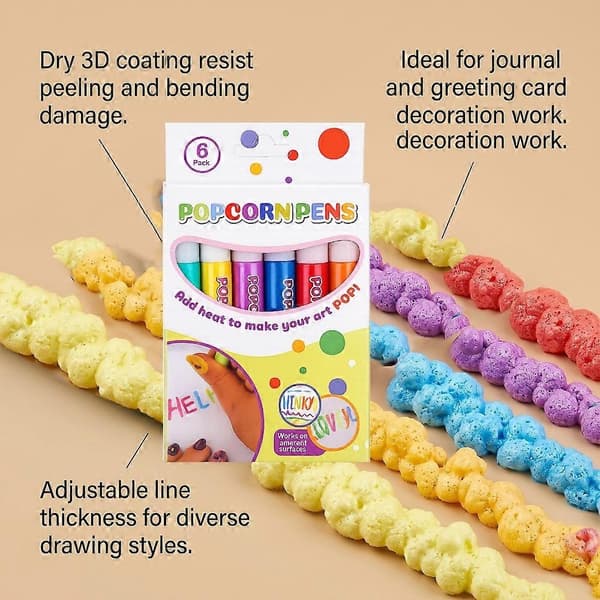 3D Puffy Paint Penne Sæt, 6 Farver Tekstilfarvepenne til DIY Kunst og Håndværk