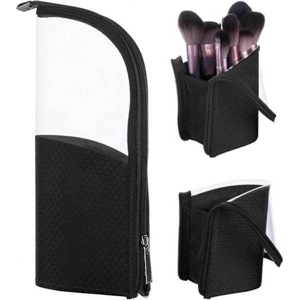 Makeup Børste Rejse Organizer Taske Kunstner Opbevaring Taske Stand-up Foldbar Makeup Kop (Sort)