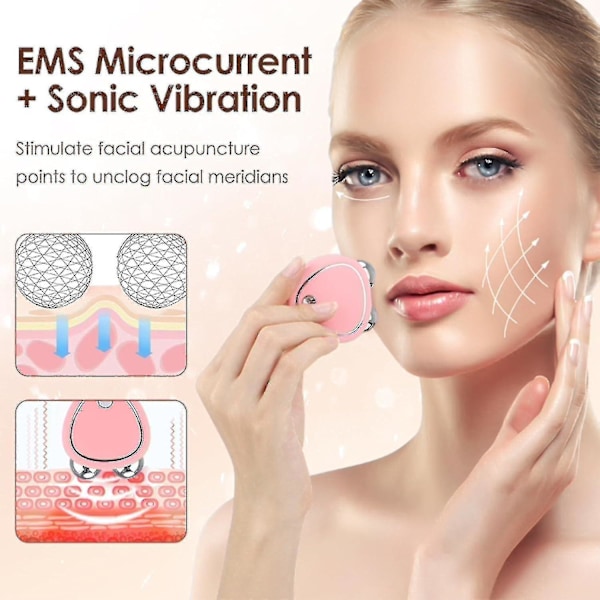 Mikroströms Ansiktsrulle, Elektrisk Ansiktsmassager Anti-rynka Hudföryngrande Massager För V-ansikte Hals, Ace Åtdragningsenhet För Kvinnor pink